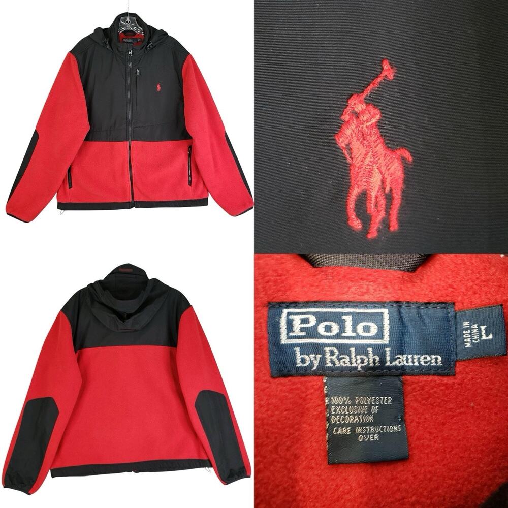 Polo Ralph Lauren Polartec Fleece Jacket Full Zip Black Red Vintage Men’s Large